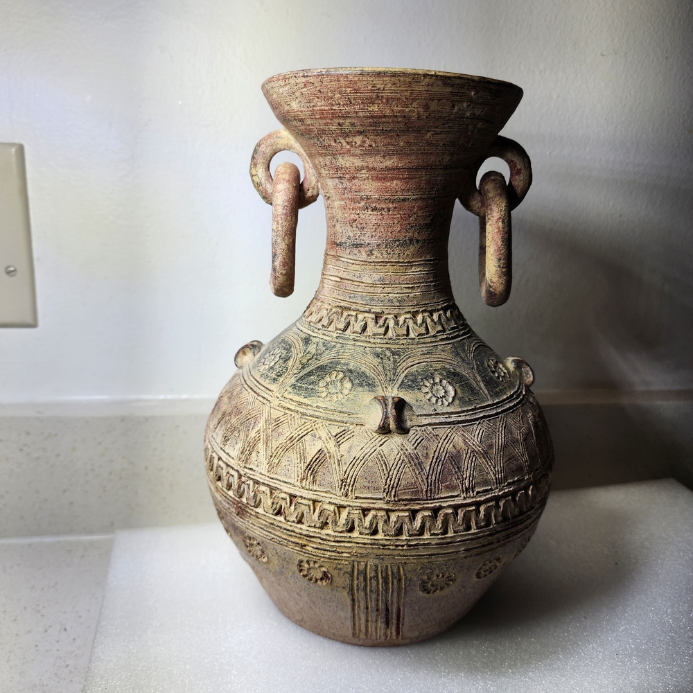Vintage Tribal Style Ceramic Red Clay Vase. Pottery Decorative Vase - Picture 9 of 9